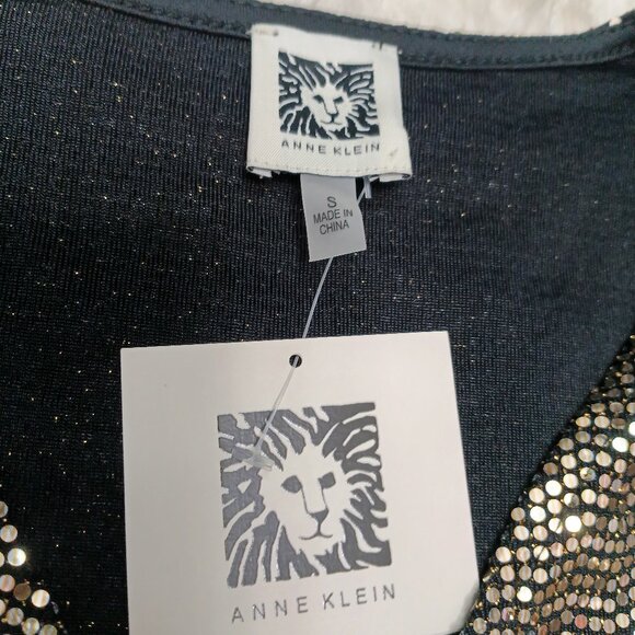 Anne Klein Women's Gold Sequin Deep V Long Sleeve Blouse Size S - Picture 7 of 10